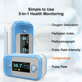 MedLinket Temp Pulse Oximeter 5-in-1 Oxygen Saturation Monitor Monitoring Oxygen Level Finger Pulse Oximeter Checks SpO2 Body Temperature Pulse Rate Perfusion Index PPG with Auditory Alarm - Imported from UK