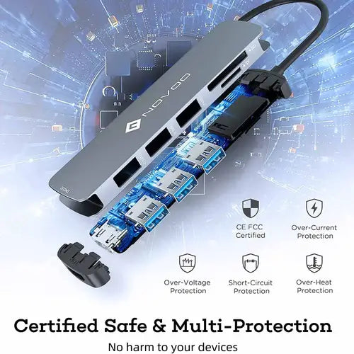 NOVOO 6 in 1 USB C Hub, Multi-Ports Adapter with 4K HDMI, 3x USB 3.0 Port, SD & TF Card Reader - Imported from UK