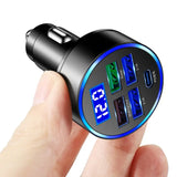 Multi Port Car Charger 250W Super Fast Charging Cigarette Lighter Adapter with LED Voltage Monitor,  4 USB Fast Charging Port + Type C PD Port Compatible with Most Smart Phone  - Imported from UK