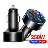 Multi Port Car Charger 250W Super Fast Charging Cigarette Lighter Adapter with LED Voltage Monitor,  4 USB Fast Charging Port + Type C PD Port Compatible with Most Smart Phone  - Imported from UK