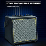 Rowin 30W Electric Guitar Multifunctional Amplifier with OTG BT Function, Rechargeable Portable Acoustic Guitar Amp Reverb Chorus Effect REC Microphone Inputs Aux In Headphone Jack - Imported from UK
