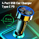 Multi Port Car Charger 250W Super Fast Charging Cigarette Lighter Adapter with LED Voltage Monitor,  4 USB Fast Charging Port + Type C PD Port Compatible with Most Smart Phone  - Imported from UK