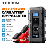 TOPDON Volcano2000 12V Portable Car Jump Starter Battery Pack, Peak 2000A Auto Battery Booster with 20800mAh Power Bank Wireless Charger Type-C LED Flashlight for Car Truck ATV SUV Boat - Imported from UK