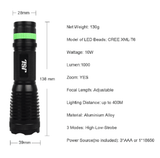 JSL 1000 Lumens Tactical LED Flashlight with 3 Modes, Zoomable, Adjustable Focus & Water Resistant (Container Product Without Box) - Imported from UK