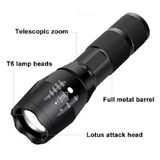 T6 3000 Lumens Powerful LED Flashlight, Super Bright Aluminum Alloy Telescopic Zoomable Tactical Military LED Flashlight / Torch Lamp Light - Imported from UK