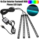 Car LED Interior Strip Lights, Portable USB App Control & Bluetooth 4.0 RGB LED Strip  Light, 4pcs 18 LEDs Automobile Interior Decorative Atmosphere Lamp - Imported from UK