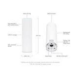 Technical product diagram of a white cylindrical smart home router