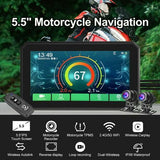 Motorcycle DVR WiFi 5.5" IPS Smart Touch Screen with Dual HD 1080P Cameras, GPS, G-Sensor, TPMS, IP67 Waterproof, SD Card Slot, Wireless Apple Carplay Android 2K HD Recorder - Imported from UK