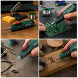 A 4-panel collage - PARKSIDE electric soldering iron used in workshop 