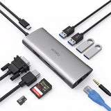 WIWU Alpha Ultimate 11-in-1 USB Type C Hub Adapter, 4K HDMI, 4xUSB A, VGA, LAN Ethernet, Micro SD, Audio - Imported from UK