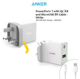 Anker 18W Powerport+ 1 With Quick Charge 3.0 & Micro Usb 3Ft Cable - Imported From Uk