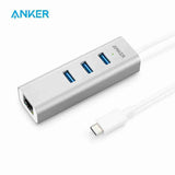 Anker USB-C to 3-Port USB 3.0 Hub With Ethernet Adapter Aluminum Portable Data Hub with 10/100/1000 Mbps - Imported from UK