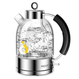 Ascot Electric Kettle 1.6L Glass Tea Heater & Hot Water Boiler 2200W Bpa-Free Automatic Shutoff