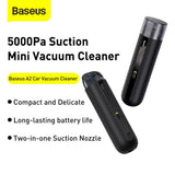 Baseus A2 Car Vacuum Cleaner, 70W 5000pa Small Mini Portable Handheld USB Rechargeable Vacuum Cleaner - Imported from UK