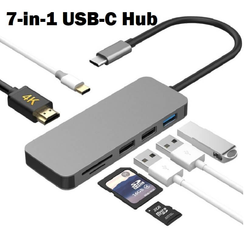 Forida 7-in-1 USB-C Hub - Multiport USB C Adapter with 3x USB 3.0 Port ...