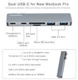 FREEGENE 6-in-2 Dual USB-C Pro Aluminum Multi-Port Hub Adapter For MacBook Pro 13" & 15", 1*Thunderbolt 3 Port, SD/Micro SD/TF Card Reader, 2*USB 3.0 Ports & 1*USB C Port - Imported from UK