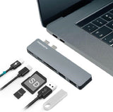 FREEGENE 6-in-2 Dual USB-C Pro Aluminum Multi-Port Hub Adapter For MacBook Pro 13" & 15", 1*Thunderbolt 3 Port, SD/Micro SD/TF Card Reader, 2*USB 3.0 Ports & 1*USB C Port - Imported from UK