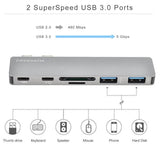 FREEGENE 6-in-2 Dual USB-C Pro Aluminum Multi-Port Hub Adapter For MacBook Pro 13" & 15", 1*Thunderbolt 3 Port, SD/Micro SD/TF Card Reader, 2*USB 3.0 Ports & 1*USB C Port - Imported from UK