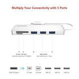 Lenovo 5-in-1 USB C Hub, USB Type-C Adapter with 3x USB 3.0 Ports SD/TF Card Reader, Compatible For USB C Devices - Imported from UK