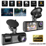 3-Channel Car Dash Cam, 3 Camera Lens Car DVR, HD 1080P Front & Rear Inside Dash Cam, Dual Lens Video Recorder Black Box 24H Parking Monitoring Night Vision - Imported from UK