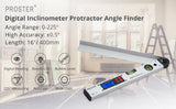 Proster LCD Electronic Protractor 0-225° Digital Angle Finder, 400mm/16" Angle Ruler with Spirit Levels & Backlit LCD Digital Angle Measuring Tool for Roofing Engineering - Imported from UK