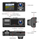 3-Channel Car Dash Cam, 3 Camera Lens Car DVR, HD 1080P Front & Rear Inside Dash Cam, Dual Lens Video Recorder Black Box 24H Parking Monitoring Night Vision - Imported from UK