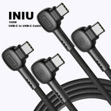 INIU USB C to USB C Cable 100W 90° Design Nylon Braided Type C PD QC 4.0 Fast Charging Cable (6.6ft, 2-Pack) - Imported from UK