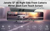 Jansite 4K+HDR 12" Mirror Dash Cam with Anti glare IPS Touch Screen, Reduce Blind Spots Front & Rear View Dashcam with Waterproof Reverse Camera HDR Night Vision, 24H Parking Monitor, G-Sensor (2023 Upgraded) - Imported from UK