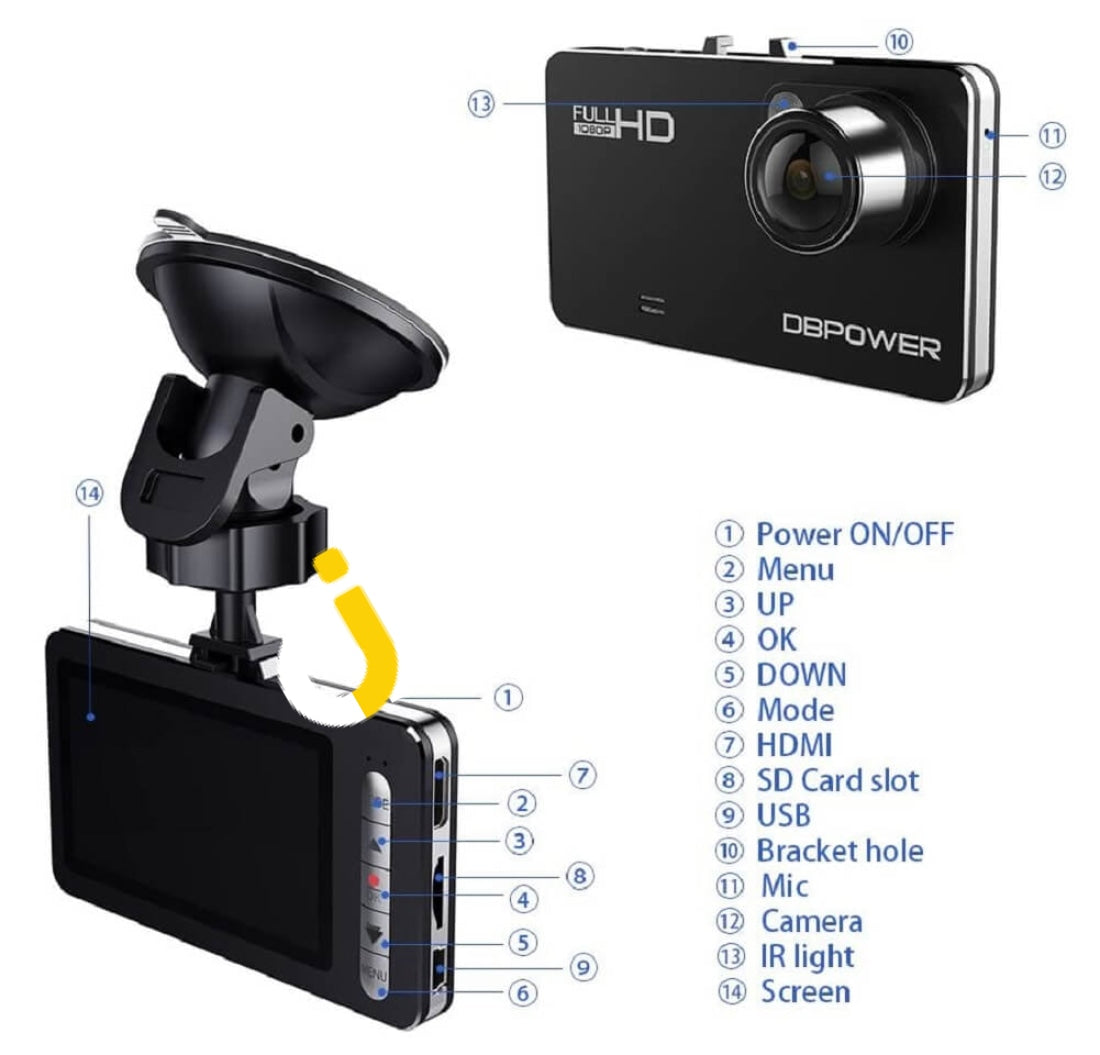 Dbpower Dash Cam 1080P Car On-Dash Cancorder With 2.7 Screen 120° Wide Angle G-Sensor Motion