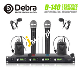 Debra D-140 4 Channel Professional Audio Uhf Wireless Microphone With 2 Handheld Lavalier & Headset