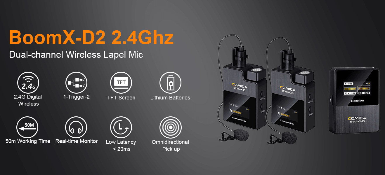 Comica BoomX-D D2 2.4G Wireless Lavalier Microphone System with 2 Tran –  AJMart.PK