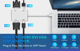 USB C to HDMI / DVI / VGA / USB3.0 Converter Adapter, 4 in 1 Multi Hub, Male to Female Multi-Display Video Converter - Imported from UK