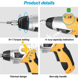 Etepon Electric Cordless Rechargeable Screwdriver 3.6V 1300Mah Li-Ion Battery With 47 Pcs Screw Bits