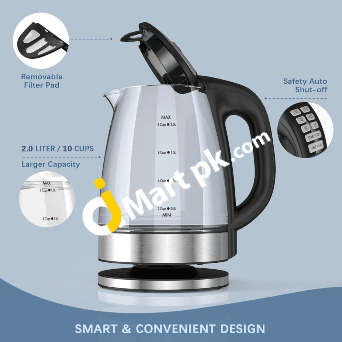 HadinEEon 2.L Professional Glass Electric Kettle 2200W with 6 Adjustable Temperature Controls 4Hrs Keep Warm Function Boil Dry Protection