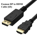 Fosmon DP to HDMI Cable 6ft, Gold Plated Displayport to HDMI Cable 1080p Full HD for PCs to HDTV, Monitor, Projector with HDMI Port - Imported from UK