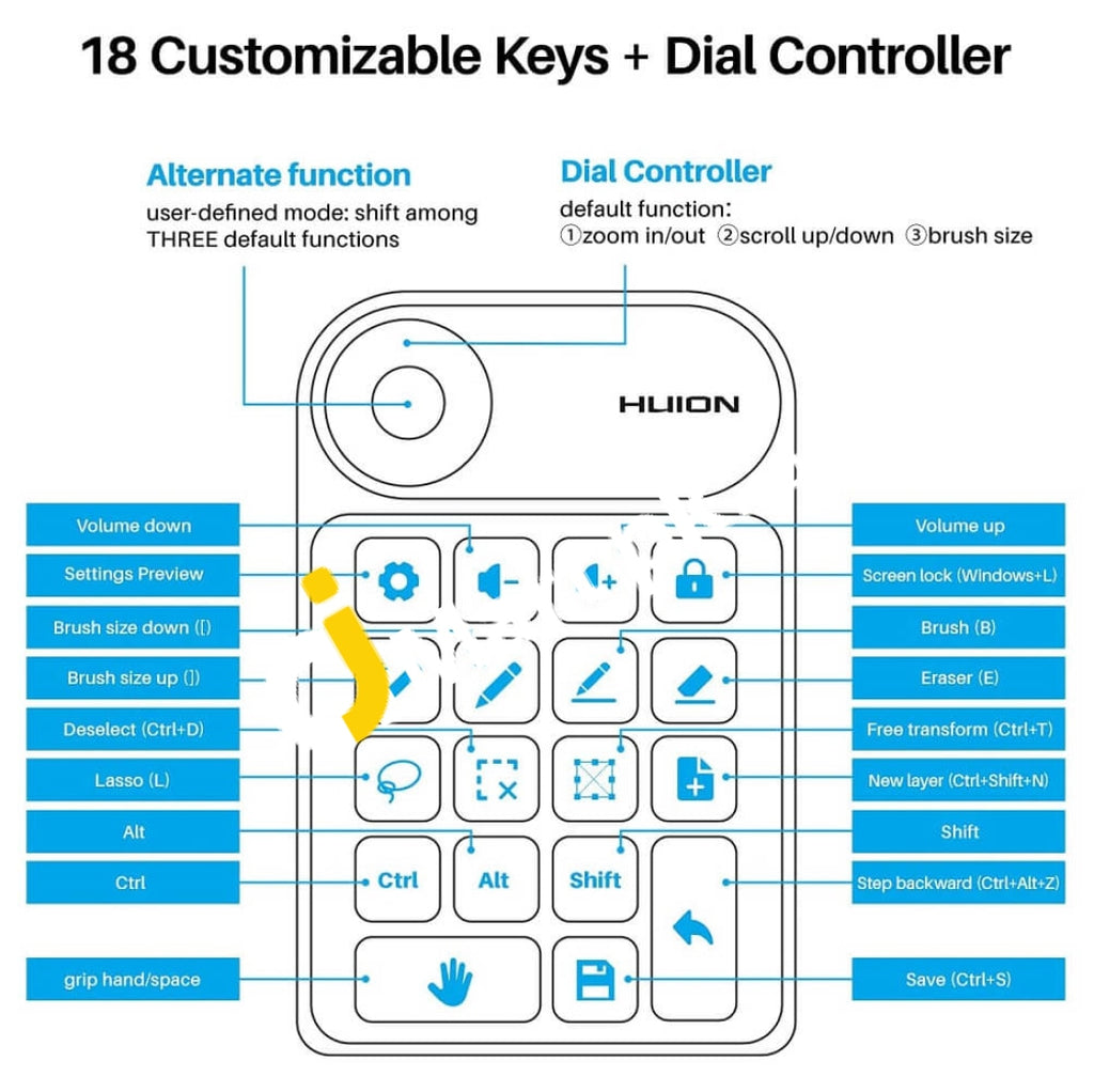 HUION KD100 Mini Keydial Express Keys Remote Keyboard, for Pen Screen ...