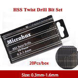 HSS Mini Micro Drill Bit Set, 0.3-1.6mm Twist Drill Bits Precision Drill DIY Kit Rotary Hand Tools Accessory (20pcs) - Imported from UK