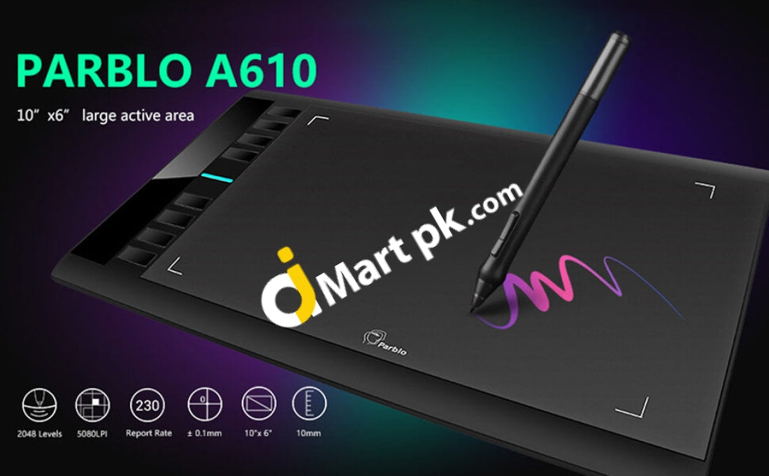 Parblo A610 Graphics Drawing Pen Tablet With 2048 Level Pressure 10X6 Area For Digital Art Sketch