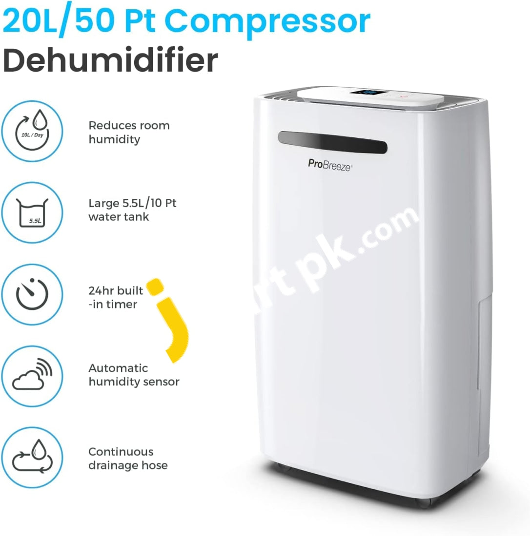 Probreeze® Dehumidifier 20L/Day Eco-Friendly With Digital Humidity Display Sleep Mode Continuous