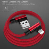 Lightning 1M Cable for iPhone 90° Fast Charger L-Shape Nylon Braided Right Angle High Speed Heavy Duty USB Data Cable - Imported from UK