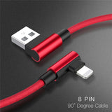 Lightning 1M Cable for iPhone 90° Fast Charger L-Shape Nylon Braided Right Angle High Speed Heavy Duty USB Data Cable - Imported from UK