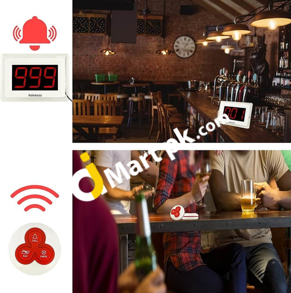Retekess T114 Wireless Calling System with 10 Table Clocks Call Button ...