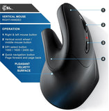 CSL Wireless Vertical Mouse, Bluetooth Optical Sensor, 1000-2400 DPI, 8 Buttons, Compatible with PC & Mac - Imported from UK