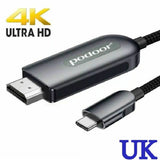 Podoor USB C to HDTV Cable, USB Type C to HDMI Cable, 4k Full HD Thunderbolt 3 Compatible, 2M - Imported from UK