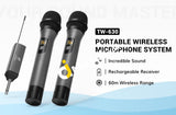 Tonor Uhf Dual Wireless Microphone Metal Dynamic Micro System With Rechargeable Receiver For Karaoke