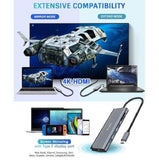 VAKO Type-C Hub PRO, 6-in-1 Hub with 4K HDMI Output, 3x USB3.0 Type-A, SD/Micro SD Card Slot - Imported from UK