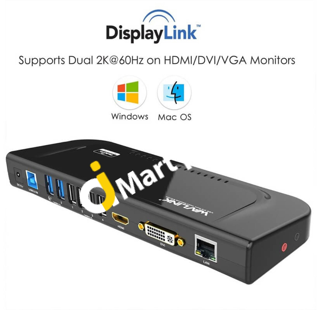 Wavlink Usb 3.0 Universal Dual Display Docking Station Support Hdmi / Dvi Vga 6 Ports External