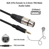 XLR to 3.5mm Jack Microphone Cable 3M 3 Pin Female Socket to Stereo Jack Microphone High Grade Low Noise Cable - Imported from UK