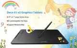 Graphics Drawing Tablet Xp-Pen Deco 01 V2 10X6.25 With Battery-Free Stylus 8 Shortcut Keys 8192