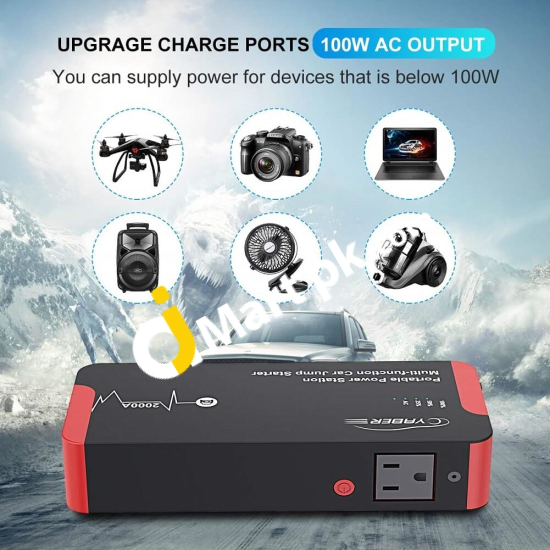 Yaber Car Jump Starter 2000A Peak 22000Mah 100W Portable Power Station Battery With Ac & Dc Output